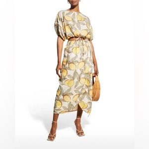 Rebecca Taylor | Lemon-print Drawstring Crop Blouse In Marzipan Combo